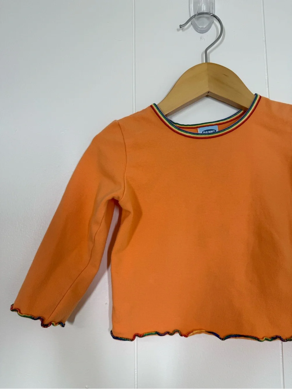 Old Navy Vintage Y2K 2001 Orange Rainbow Ruffle Edge Long Sleeve Tee